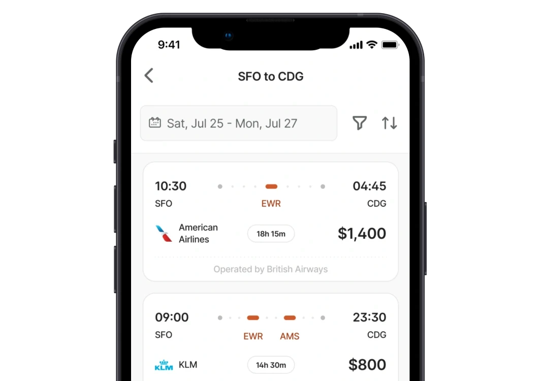 Travel booking interface